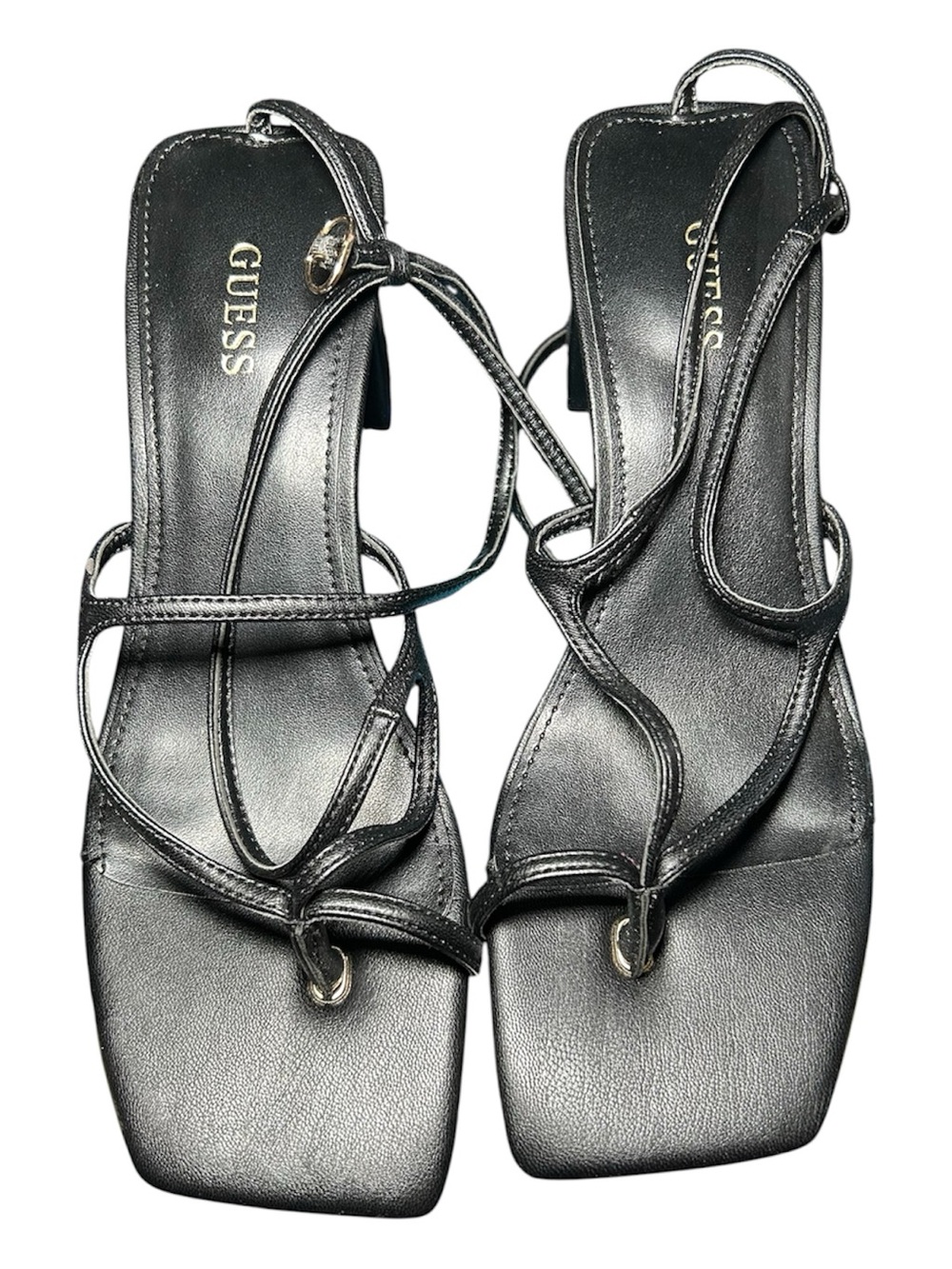 Guess Black Strappy Square-Toe Heeled Sandals 8M